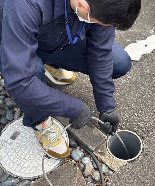 屋外桝から高圧洗浄して排水つまり予防