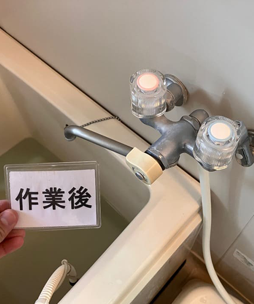 SANEIの給水栓上部「PR18A-13」に交換して浴室蛇口の水漏れ修理