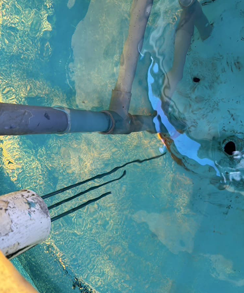 オーバーフローしている受水槽