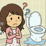 トイレの便器と床の間から水漏れして困っている女性