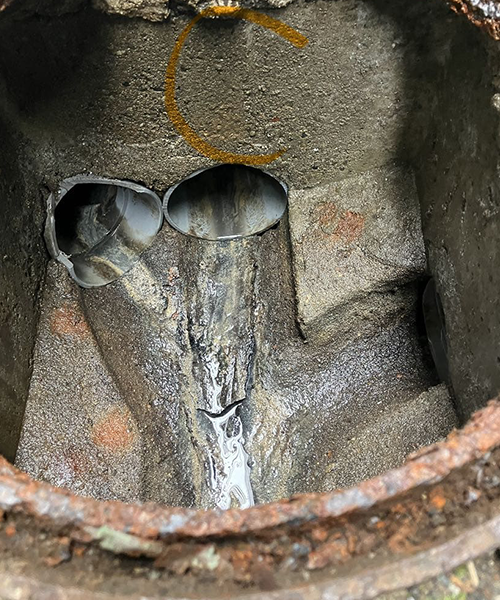 高圧洗浄して詰まりを解消した石桝内